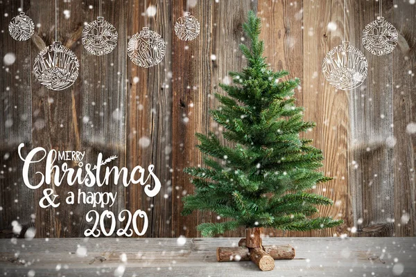 Albero di Natale, Calligrafia Buon Natale e Felice 2020, Decorazione, Neve — Foto Stock