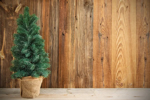 Christmas Tree, Rustic Brown Wooden Background, Copy Space — Stock Photo, Image