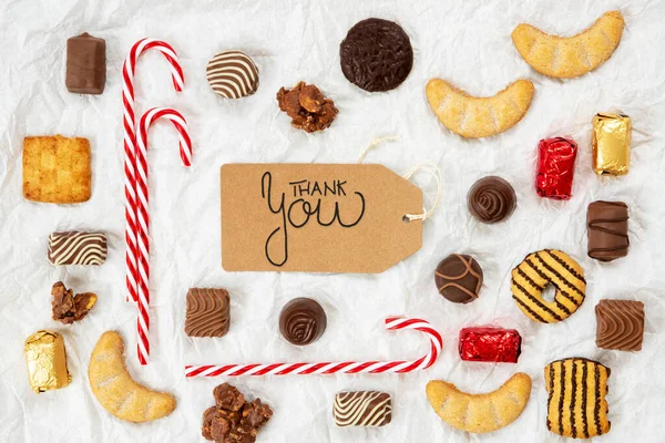 Candy Christmas Collection, Label, Calligraphy Thank You — Stock Photo, Image