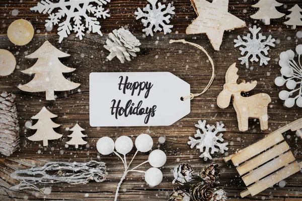 Etikett, Julens ram Dekoration, Text Happy Holidays, Snöflingor — Stockfoto