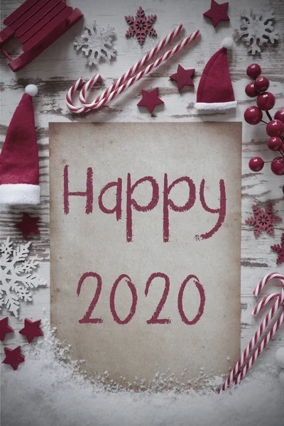 Retro Navidad Flat Lay, Nieve, Texto Feliz 2020 — Foto de Stock
