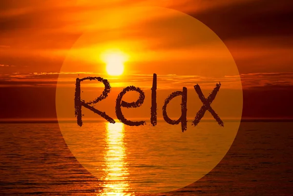 Romantic Ocean Sunset, Sunrise, English Text Relax — Stock Photo, Image