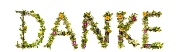 Çiçek ve Çiçek Mektup Geliştirme Sözcüğü Danke Teşekkür Ediyor — Stok fotoğraf