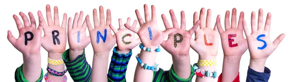 Dzieci Ręce Budowanie zasad słowa, Odosobnione tle — Zdjęcie stockowe