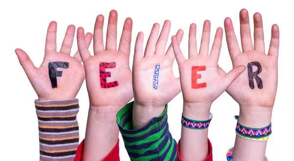 Children Hands Building Word Feier Means Celebration, Isolated Background — Stock Photo, Image