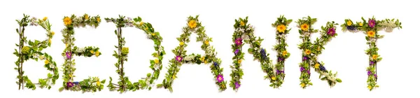 Квітка і квітучий лист Будівництво Слово Беданкт означає Дякую — стокове фото