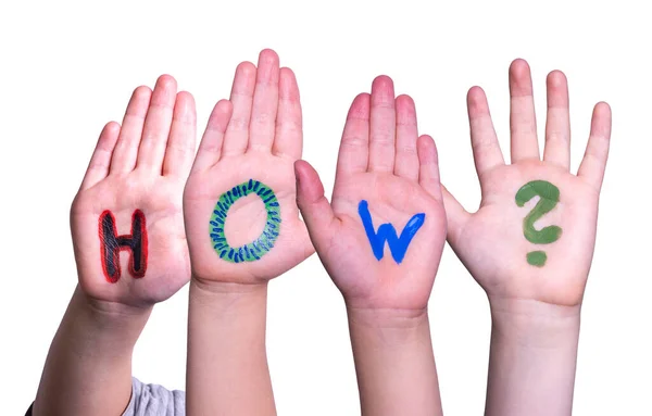 Çocuk Elleri Kelimeyi İnşa Ediyor Nasıl, İzole Edilmiş Arkaplan — Stok fotoğraf