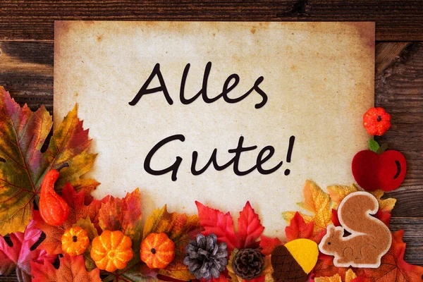 Papel velho com Alles Gute significa melhores desejos, decoração de outono colorido — Fotografia de Stock