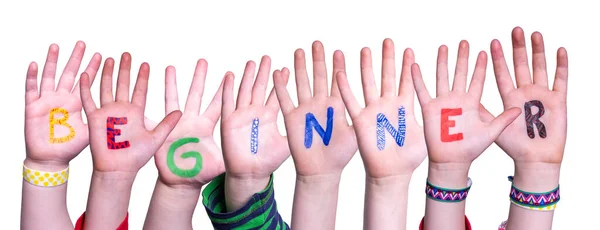 Barn händer bygga ord nybörjare, isolerad bakgrund — Stockfoto