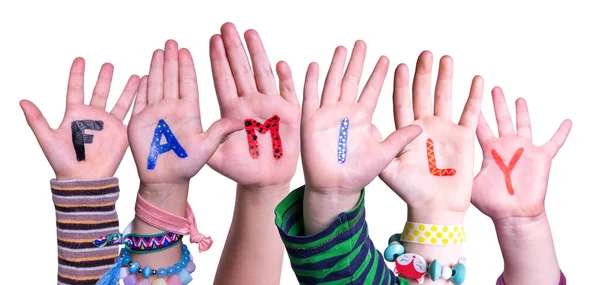 Children Hands Building Word Family, Isolated Background — Stock Photo, Image