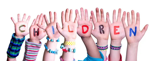 Crianças Mãos Construindo Palavra Crianças, Fundo isolado — Fotografia de Stock