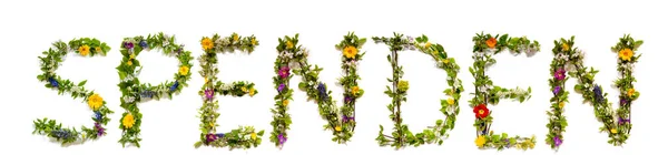 Blume und Blüte Buchstabe Word Spenden bedeutet Spende — Stockfoto