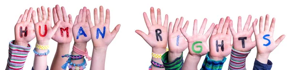 Barn händer bygga ord Mänskliga rättigheter, isolerad bakgrund — Stockfoto