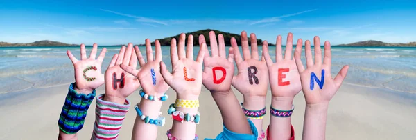 Children Hands Building Word Children, Ocean Background — Stock Photo, Image