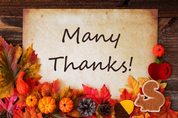 Oud papier met herfstdecoratie, Tekst Heel erg bedankt — Stockfoto