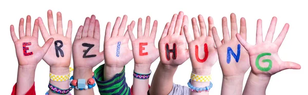 Children Hands Building Word Erziehung oznacza edukację, izolowane tło — Zdjęcie stockowe