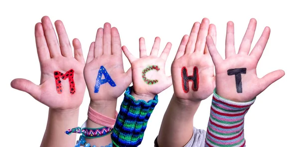 Children Hands Building Word Macht Means Power, Isolated Background — Stock Photo, Image