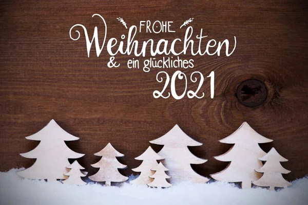 ( 영어 ) White Christmas Trees, Snow, Glueckliches 2021 Means Happy 2021 — 스톡 사진