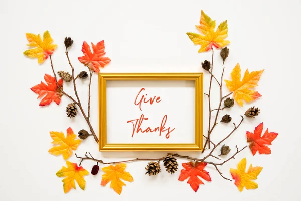Colorful Autumn Leaf Decoration, Frame, Text Give Thanks — 스톡 사진
