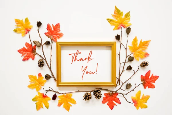 Kleurrijke herfstblad decoratie, Frame, Tekst dank u — Stockfoto