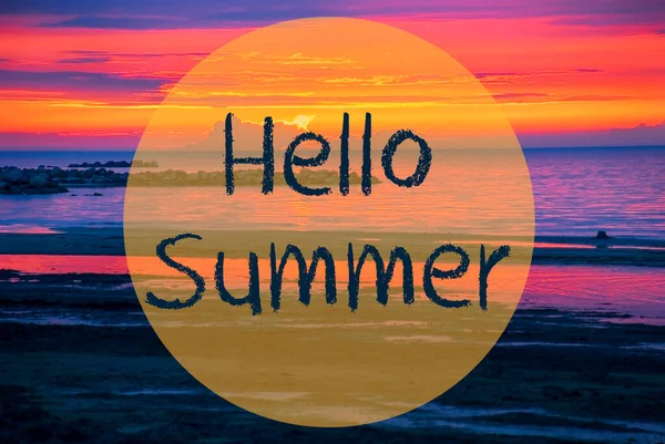 Sunset Or Sunrise At Sweden Ocean, Text Hello Summer — Stock Photo, Image