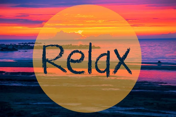 Sunset Or Sunrise At Sweden Ocean, Text Relax — Stock Photo, Image