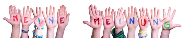 Children Hands Building Word Meine Meinung Means My Opinion, Isolated Background — Stock Photo, Image
