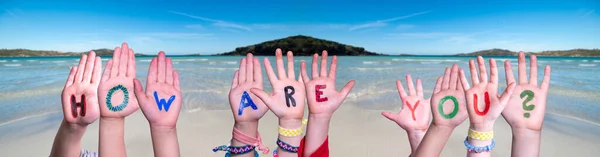 Children Hands Building Word How Are You, Ocean Background — Stock Photo, Image