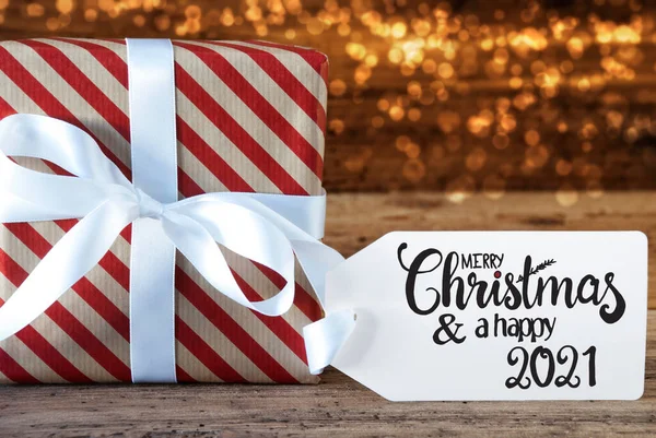 Noel hediyesi, etiket, mutlu noeller ve mutlu 2021 — Stok fotoğraf