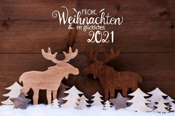 Moose, Dřevěný strom, Sníh, Glueckliches 2021 znamená šťastný 2021 — Stock fotografie