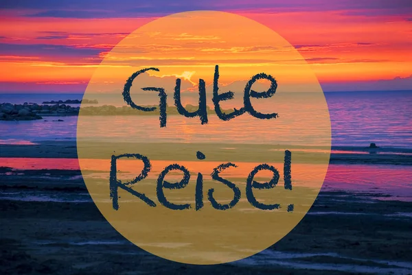 Puesta de sol o salida del sol en el océano Suecia, Gute Reise significa buen viaje —  Fotos de Stock