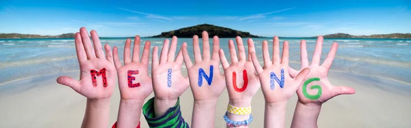 Children Hands Building Word Meinung means Opinion, Ocean Background — Stock fotografie