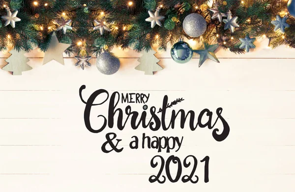 Banner di Natale turchese retrò, Buon Natale e un felice 2021 — Foto Stock