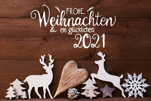 Reindee, Heart, Tree, Fir Cone, Glueckliches 2021意思是2021年快乐 — 图库照片