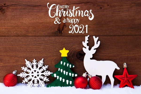 Ornamento, Neve, Albero, Palla, Buon Natale e Felice 2021 — Foto Stock