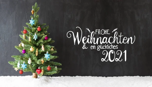 Kerstboom, Kleurrijke Bal, Sneeuw, Glueckliches 2021 — Stockfoto