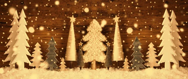 Banner, Kerstbomen, Sneeuw, Brown Retro achtergrond, Sneeuwvlokken — Stockfoto