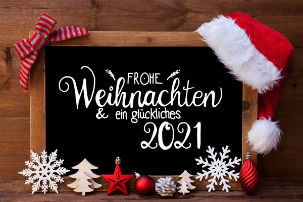 Lavagna, Decorazione di Natale, Palla rossa, Glueckliches 2021 significa felice 2021 — Foto Stock