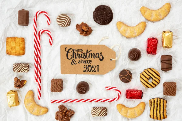 Candy Christmas Collection, Label, Merry Christmas And A Happy 2021 — Stock Photo, Image