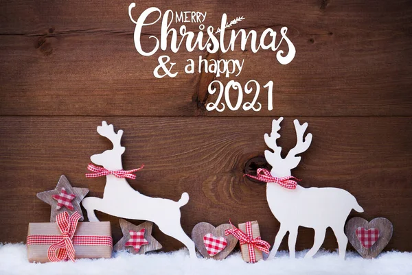 礼物、鹿、心、雪、圣诞快乐、 2021年快乐 — 图库照片