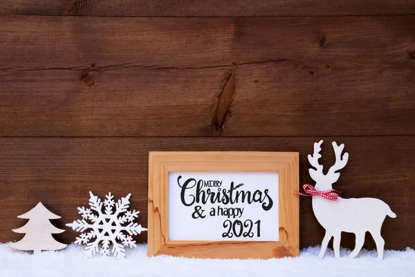 Jelen, Vločka, Sníh, Strom, Veselé Vánoce a šťastný 2021 — Stock fotografie