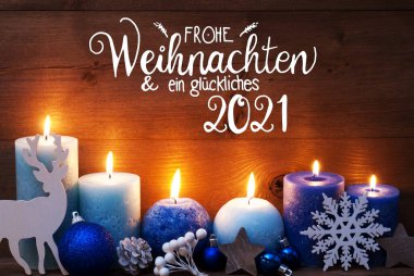 Turquoise Candle, Christmas Decoration, Glueckliches 2021 Means Happy 2021 clipart