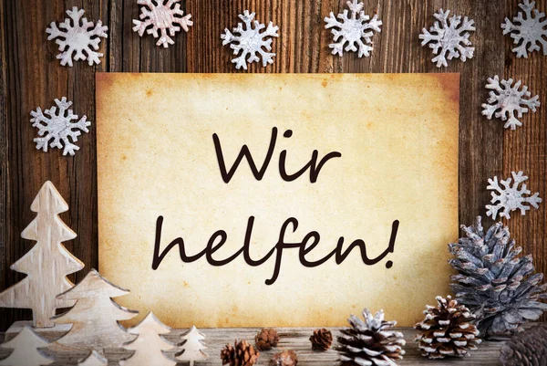 旧纸，圣诞装饰，Wir Helfen意味着我们的帮助 — 图库照片