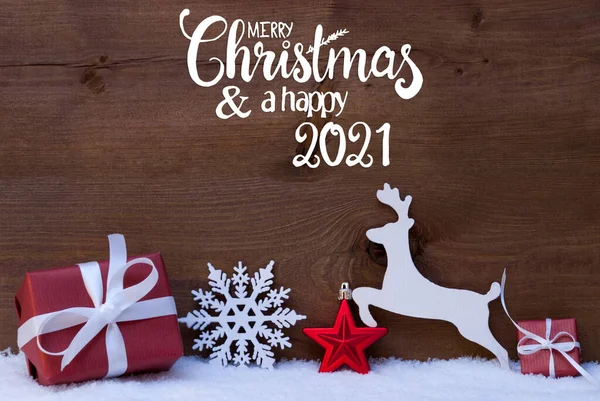 선물 , Deer, Snowflake, Snow, Ball, Merry Christmas And Happy 2021 — 스톡 사진