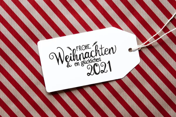 Red Wrapping Paper, Label, Glueckliches 2021 Means Happy 2021 — Stock Photo, Image