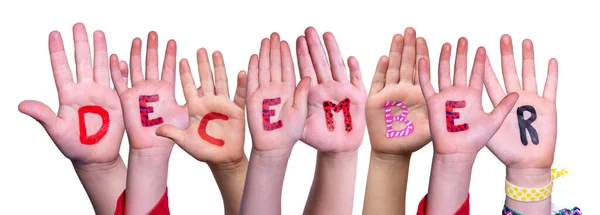 Children Hands Building Word December, Isolated Background — Stock Photo, Image