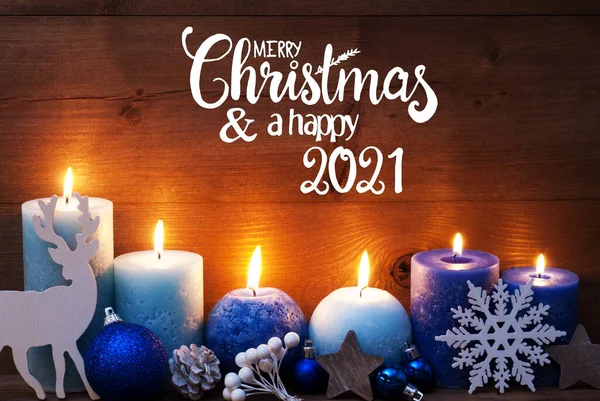 Candela turchese, decorazione natalizia, buon Natale e felice 2021 — Foto Stock