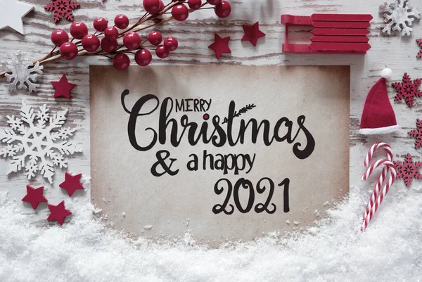 Decorazione di Natale rosso, carta, Buon Natale e un felice 2021 — Foto Stock