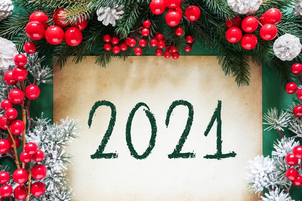 Decoración de Navidad como rama de abeto, Texto 2021 — Foto de Stock