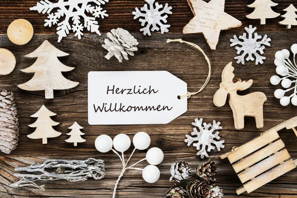 Label, Frame of Christmas Decoration, Willkommen Means Welcome — 스톡 사진